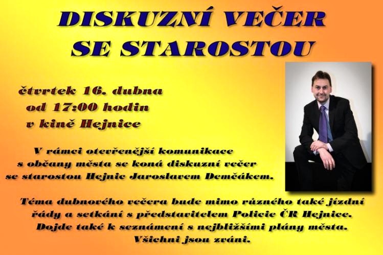 Plus 3 Diskuze se starostou bude ve 16. dubna v kině plakát setkání