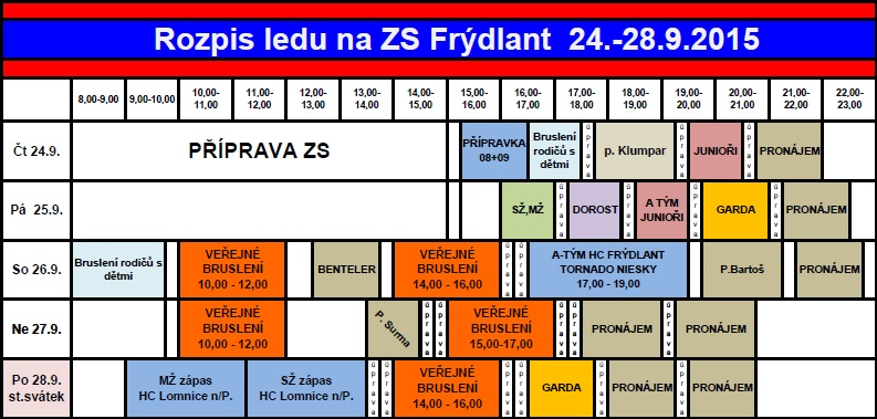 Rozpis ledu na ZS Frýdlant od 24. do 28. září 2015