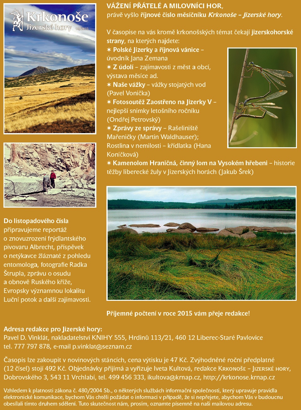 Právě vychází říjnové číslo časopisu Krkonoše – Jizerské hory