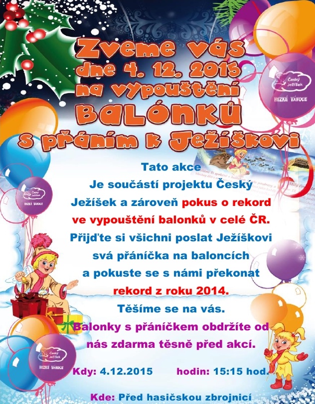 Pozvánka na vypouštění balónků a rozsvěcení vánočního stromu do Raspenavy