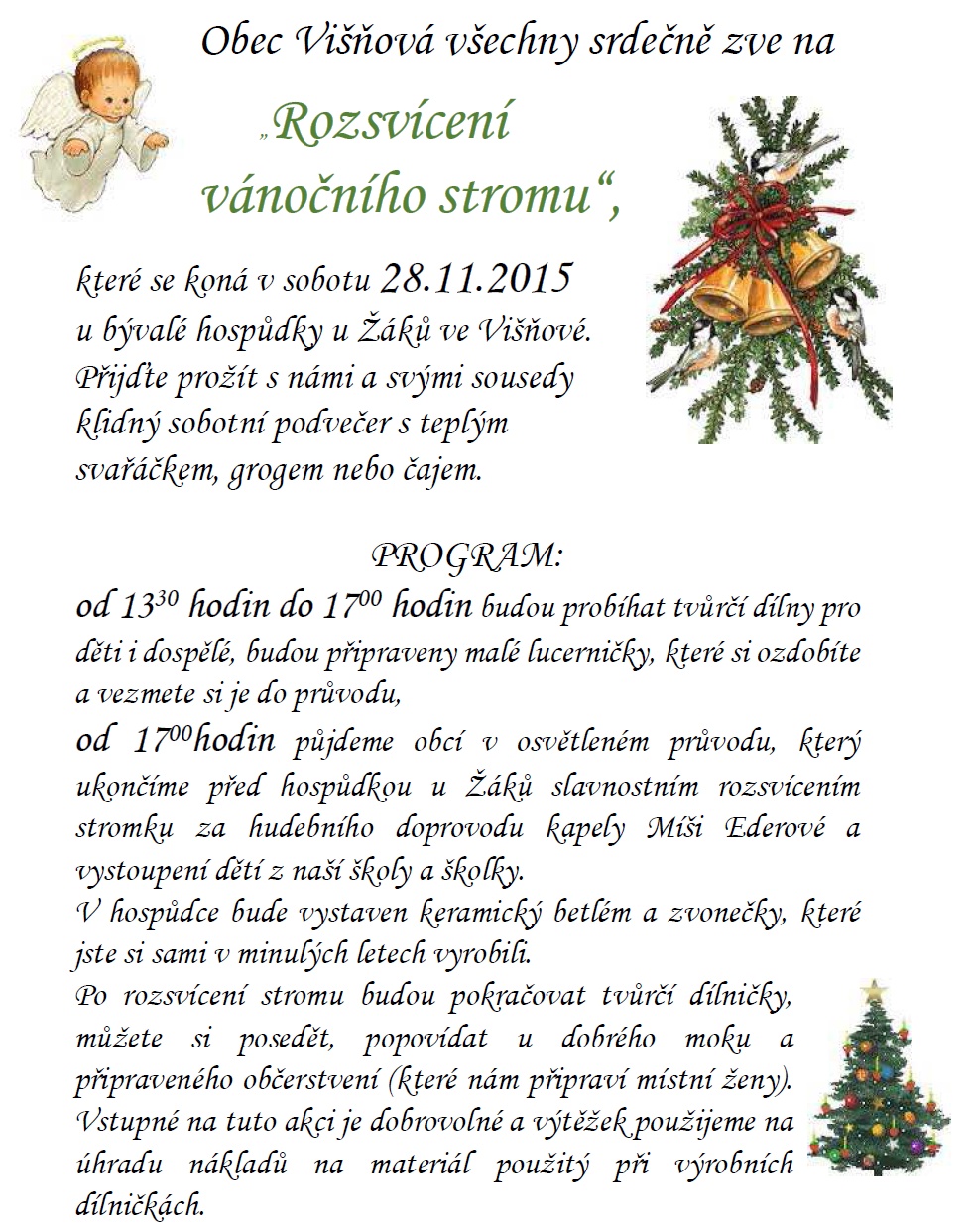 Pozvánka na rozsvícení vánočního stromu do Višňové