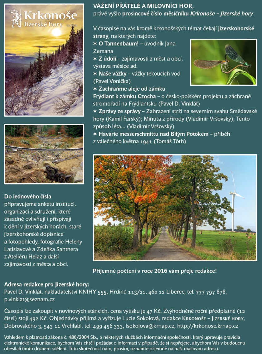 Právě vyšlo prosincové číslo časopisu Krkonoše – Jizerské hory 1 anotace