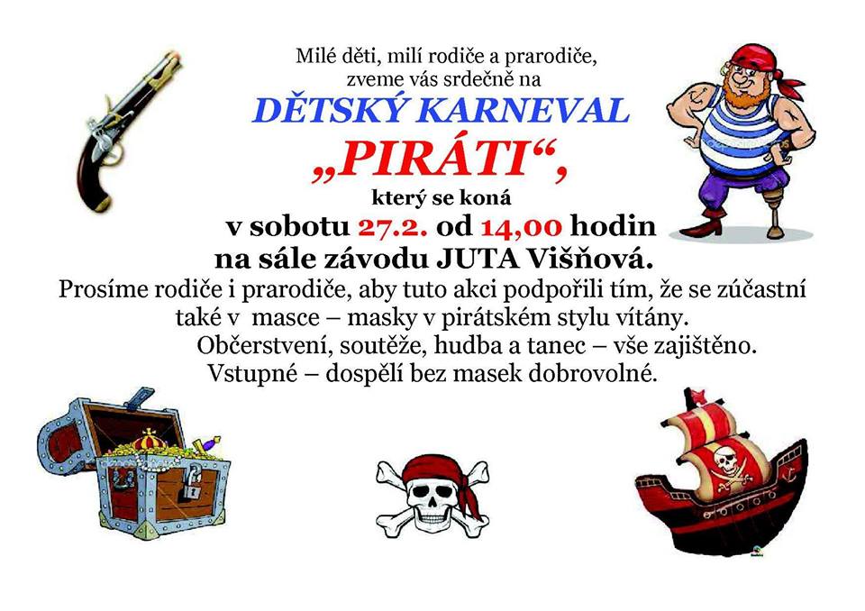 Pozvánka na Dětský karneval „Piráti“ do Višňové