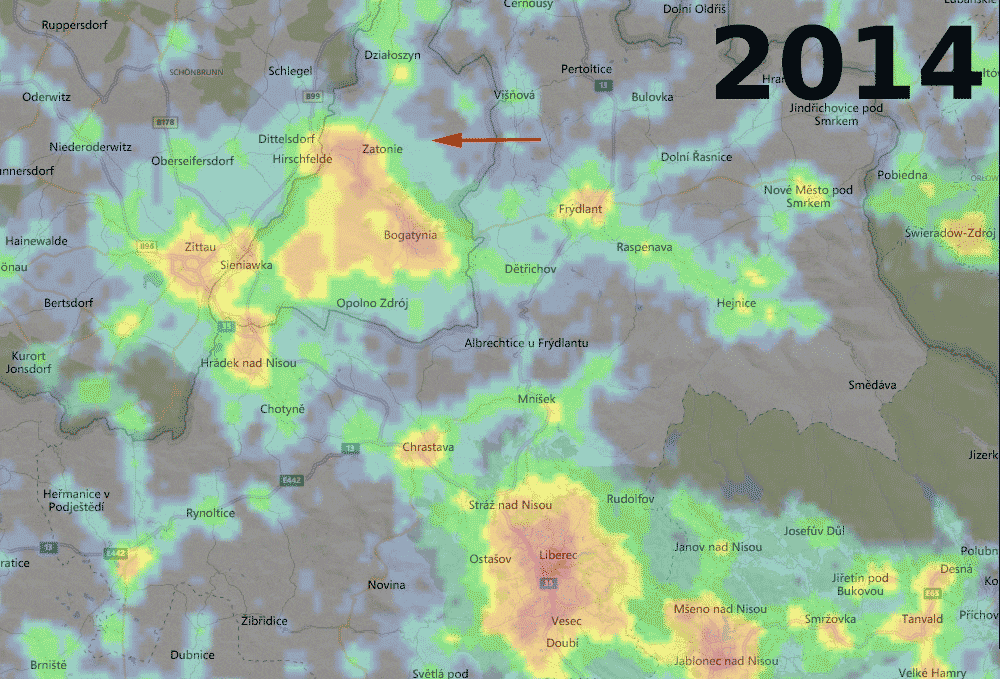 Polský rajčatový skleník – animace záření
