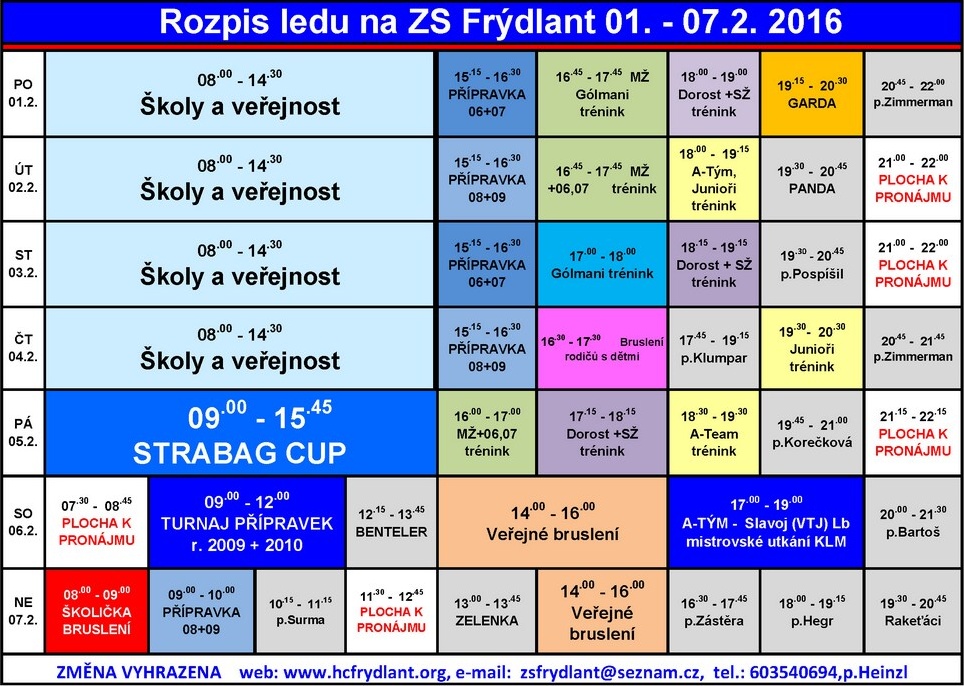 Rozpis ledu na ZS Frýdlant od 1. do 7. února 2016