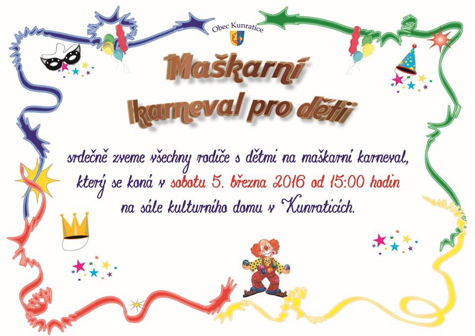 Pozvánka na maškarní karneval pro děti