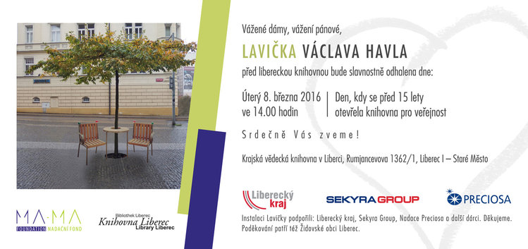 Před knihovnou odhalí Lavičku Václava Havla