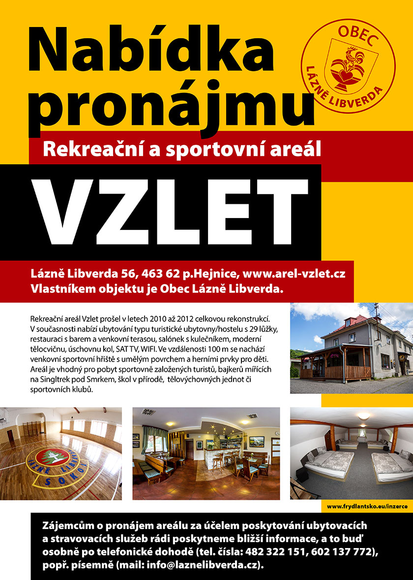 Nabídka pronájmu rekreačního a sportovního areálu VZLET v Lázních Libverda