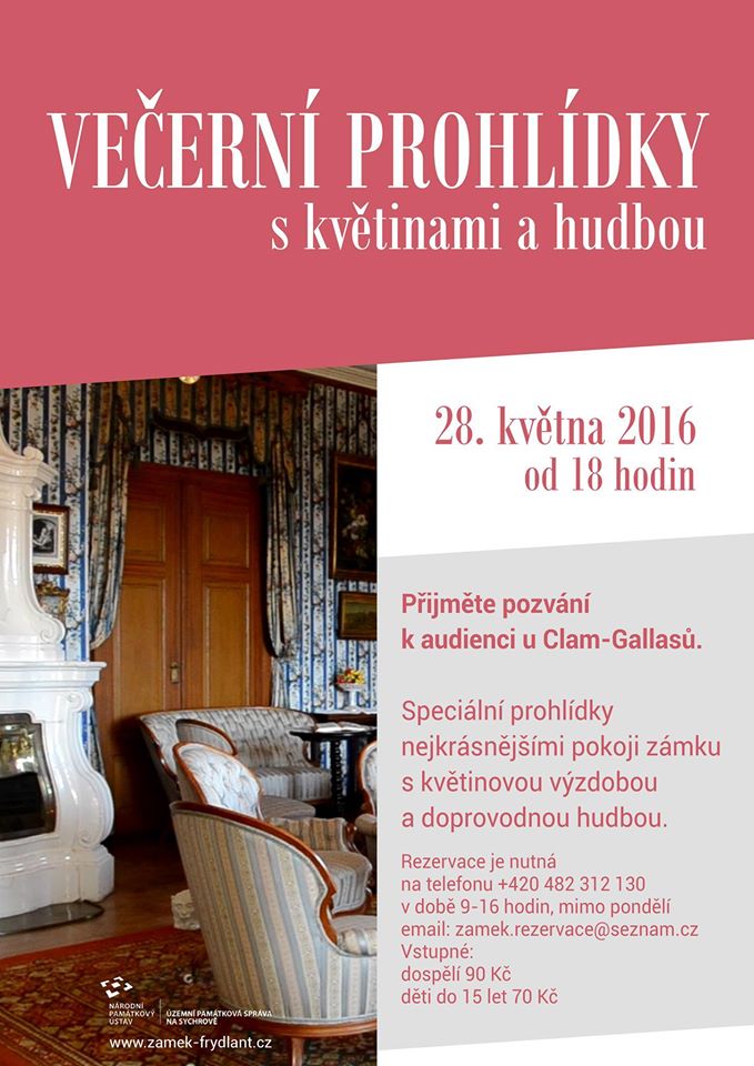 Večerní prohlídky zámku Frýdlant s květinami a hudbou