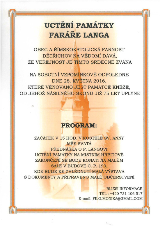 V Dětřichově si o víkendu připomenou faráře Langa, kterého zabili nacističtí fanatici 3 KMBT_C20020160511074902~1