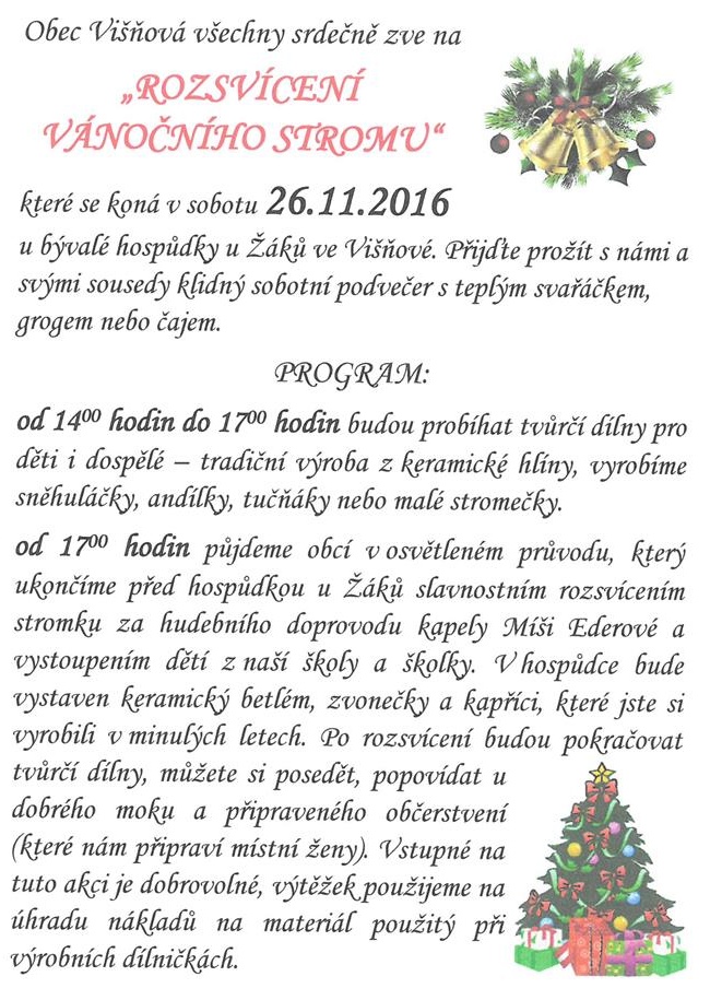 Rozsvícení vánočního stromu ve Višňové