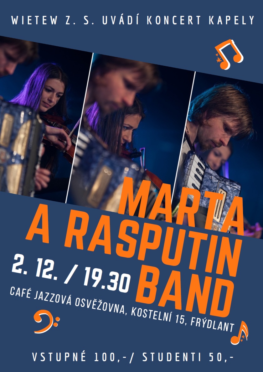 Pozvánka na koncert skupiny Marta a Rasputin Band