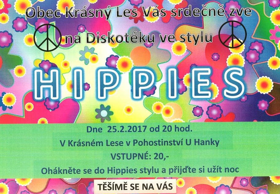 Pozvánka na diskotéku ve stylu Hippies