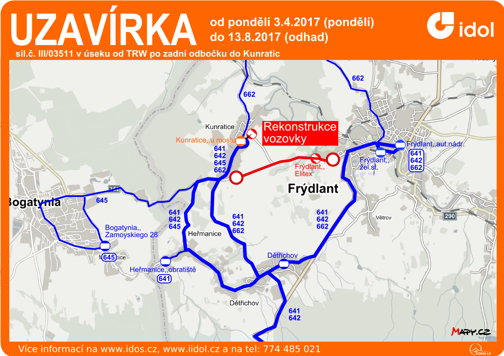 Uzavírka Frýdlant - Kunratice (3. 4.-13. 8. 2017) 1 2017 04 03 Uz Kunratice1