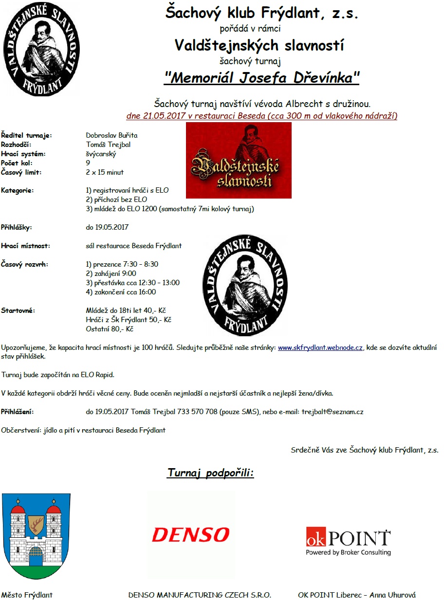Pozvánka na šachový turnaj "Memoriál Josefa Dřevínka" 1 01 10