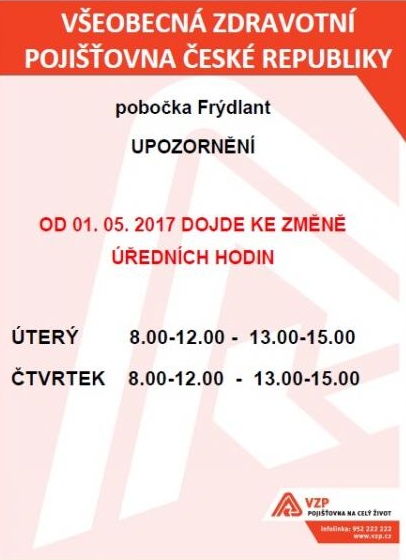 Frýdlantská pobočka VZP bude mít od května nové úřední hodiny 1 01