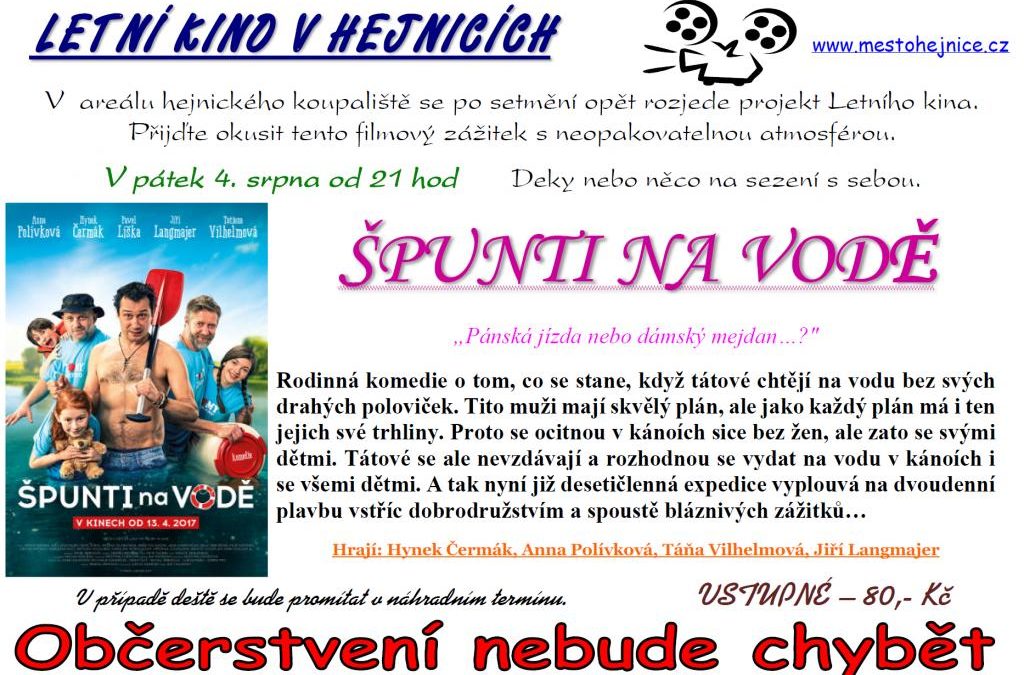 Letní kino Hejnice zve na film Špunti na vodě