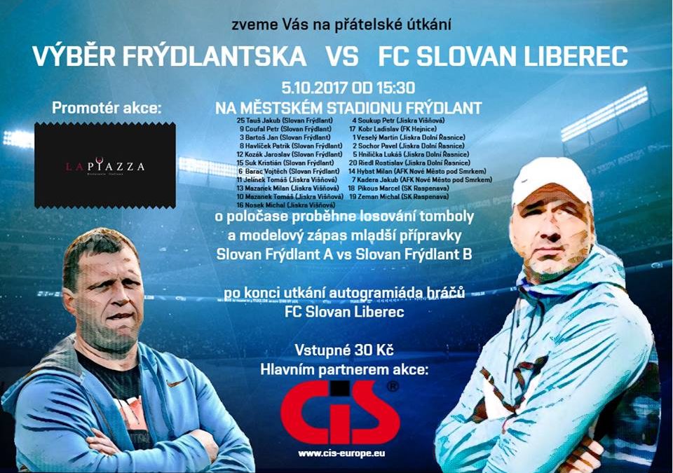Pozvánka na fotbalové utkání Výběr Frýdlantska vs FC Slovan Liberec