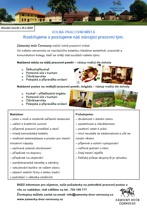 Zámecký dvůr Černousy rozšiřuje a posiluje stávající pracovní tým 1 02 4