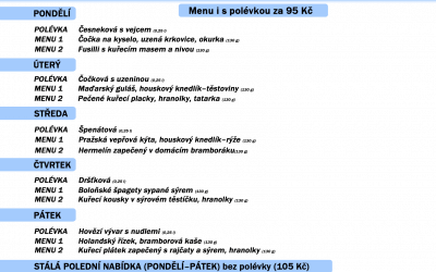 Nabídka restaurace Dělňák v Novém městě pod Smrkem 27. 1. – 31. 1. 2020