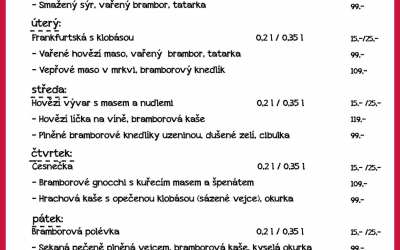 Polední nabídka v Restauraci U Matěje v Novém Městě p. S. 9.-13. března 2020