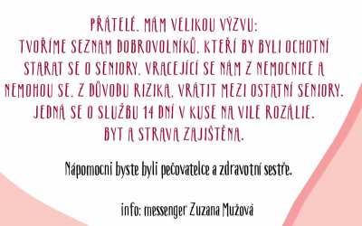 Plus 9 Pomozte vytvořit seznam dobrovolníků, kteří by byli ochotni se starat o seniory