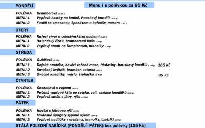Polední menu v restauraci Dělňák v Novém městě pod Smrkem 9.–13. března 2020