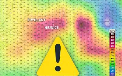 Plus 4 Na Frýdlantsko se žene silný vítr. Večer a v noci v nárazech až přes 110 km/h