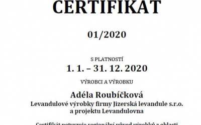 Plus 2 Raspenavská Levandulovna získala certifikát Regionální produkt Jizerské hory