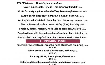 Polední menu na čtvrtek 30. dubna restaurace Dělňák v Novém městě pod Smrkem