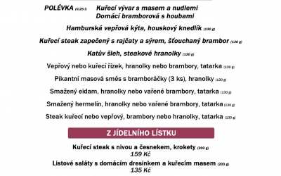 Polední menu na pondělí 4. května restaurace Dělňák v Novém městě pod Smrkem