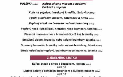 Polední menu na úterý 5. května restaurace Dělňák v Novém městě pod Smrkem