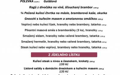 Polední menu na čtvrtek 7. května restaurace Dělňák v Novém městě pod Smrkem