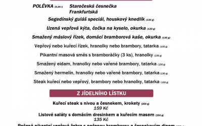 Polední menu na pondělí 11. května restaurace Dělňák v Novém městě pod Smrkem