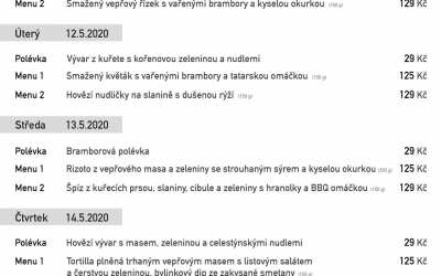 Polední menu na týden 11.-15. května rodinné restaurace a penzionu Na Rozcestí Frýdlant
