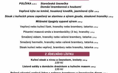 Polední menu na úterý 12. května restaurace Dělňák v Novém městě pod Smrkem