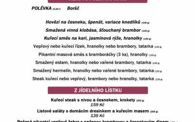 Polední menu na úterý 19. května restaurace Dělňák v Novém městě pod Smrkem