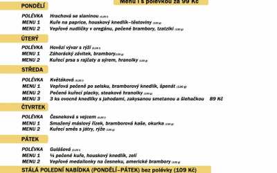 Polední menu na týden 1.-5. června restaurace Dělňák v Novém městě pod Smrkem