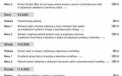 Polední menu na týden 8.-12. června rodinné restaurace a penzionu Na Rozcestí Frýdlant