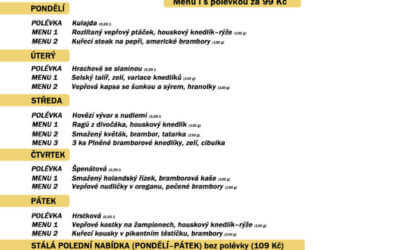 Polední menu na týden 29. června až 3. července 2020 restaurace Dělňák v Novém městě pod Smrkem