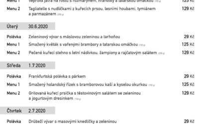 Polední menu na týden 29. června až 3. července 2020 rodinné restaurace a penzionu Na Rozcestí Frýdlant