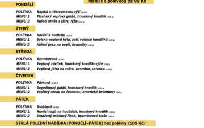 Polední menu na týden 13 až 17. července 2020 restaurace Dělňák v Novém městě pod Smrkem