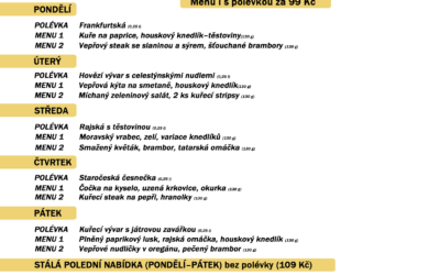 Polední menu na týden 27. až 31. července 2020 restaurace Dělňák v Novém městě pod Smrkem