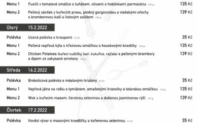 Akce na Frýdlantsku 4 Polední menu na týden 14. až 18. února 2022 v rodinné restauraci a penzionu Na Rozcestí Frýdlant