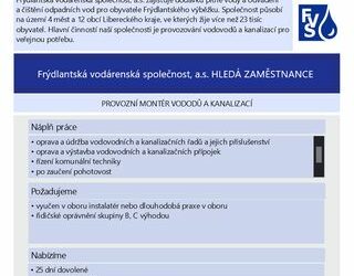 Férová nabídka / DGS 62 Frýdlantská vodárenská společnost, a.s. hledá zaměstnace