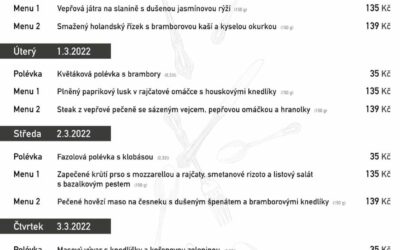 Akce na Frýdlantsku 5 Polední menu na týden 28. února až 4. března 2022 v rodinné restauraci a penzionu Na Rozcestí Frýdlant