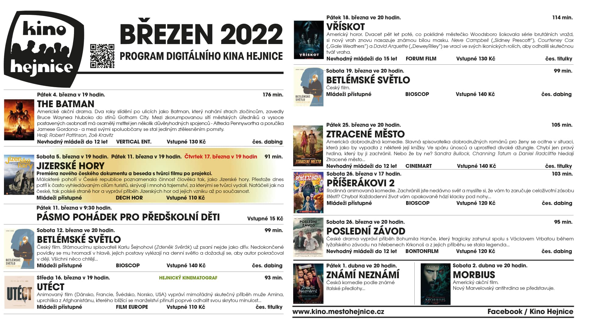 171 kino Hejnice program brezen 2022 frydlanstko