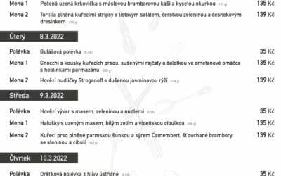 Akce na Frýdlantsku 5 Polední menu na týden 7. – 11. března 2022 v rodinné restauraci a penzionu Na Rozcestí Frýdlant