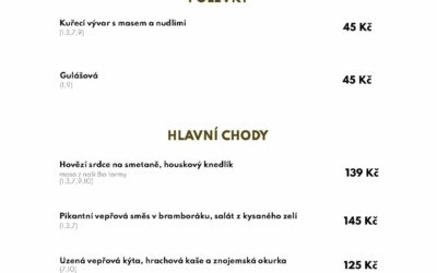Akce na Frýdlantsku 4 Polední menu týden 7. – 11. března 2022 v Zámeckém dvoře Černousy
