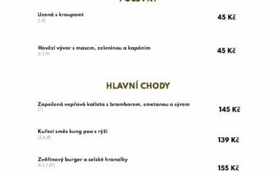 Polední menu týden 14. – 18. března 2022 v Zámeckém dvoře Černousy